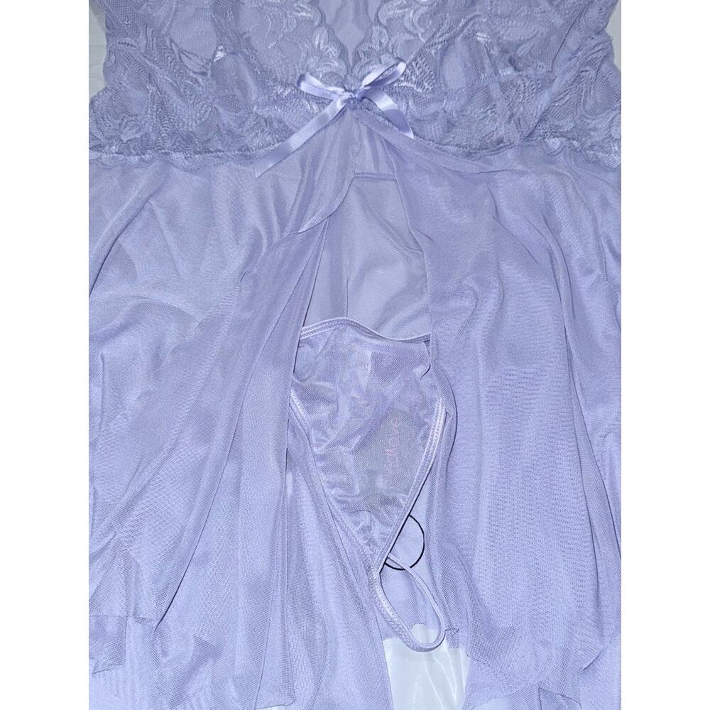 Lace-Trim Light Lavender Night Chemise with Bow Accent - Picture 9 of 13